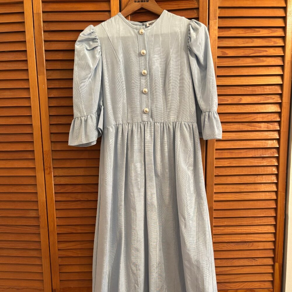 Batsheva Pearl-Button Prairie Dress in Blue Moiré Size 6